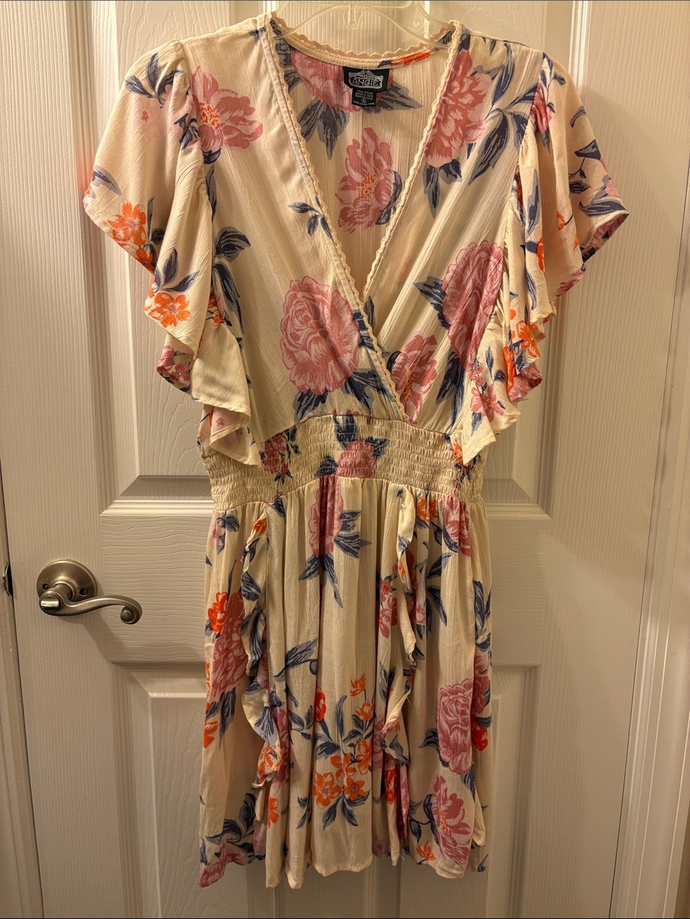 Floral Cream Dress with Pink & Orange Blooms